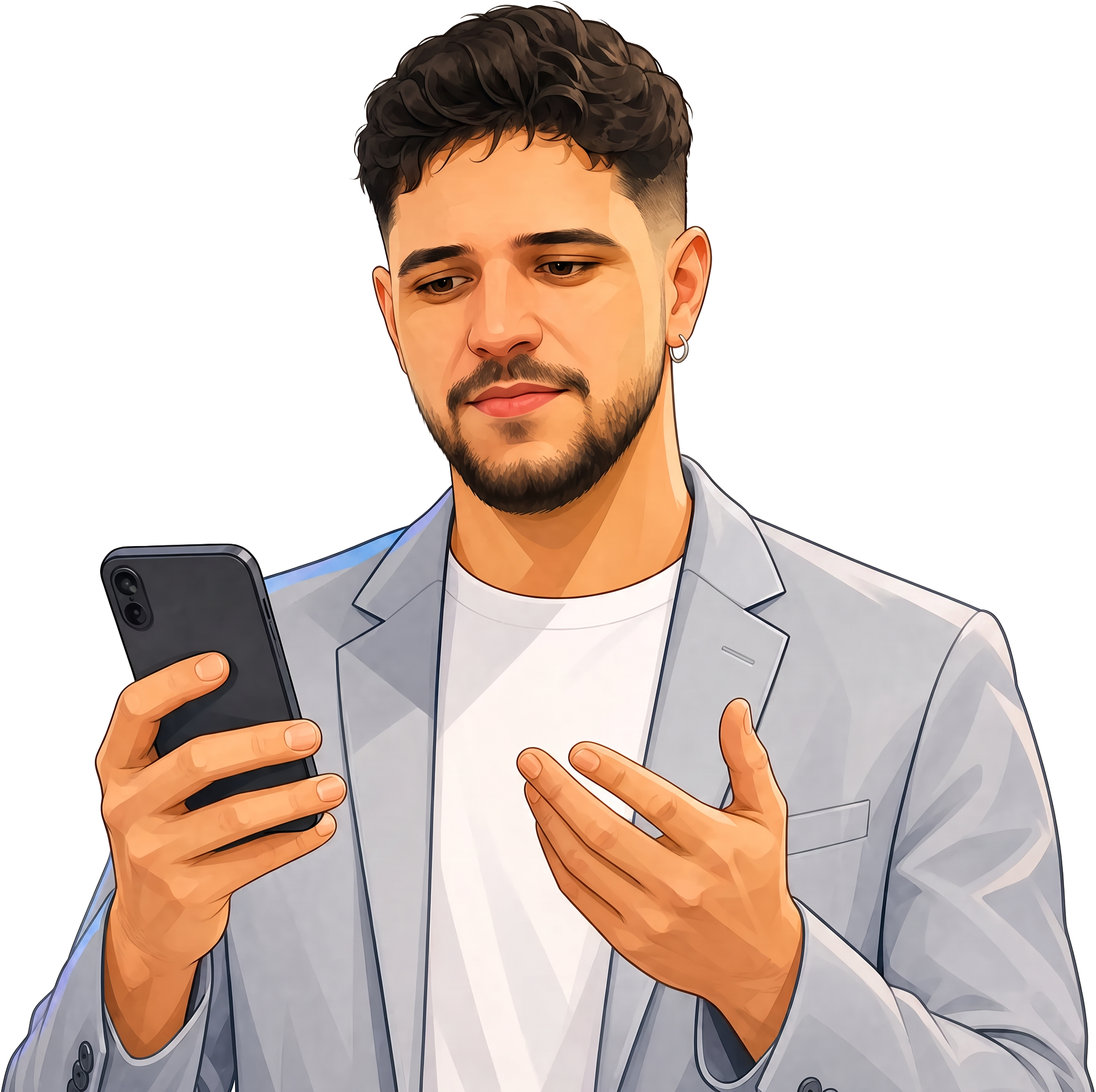 Ilustração de Matheus Carvalho analisando o desempenho dos canais no celular